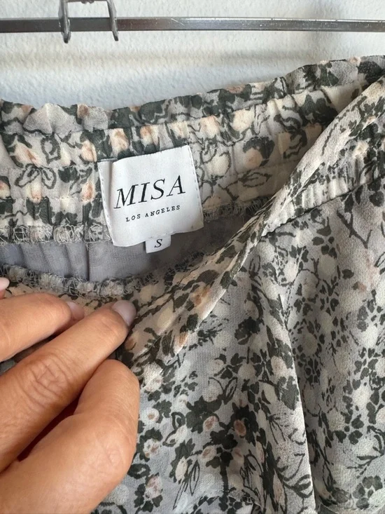 Misa Los Angeles Cream and Olive Floral High-Low Ruffle Skirt - Picture 4 of 5